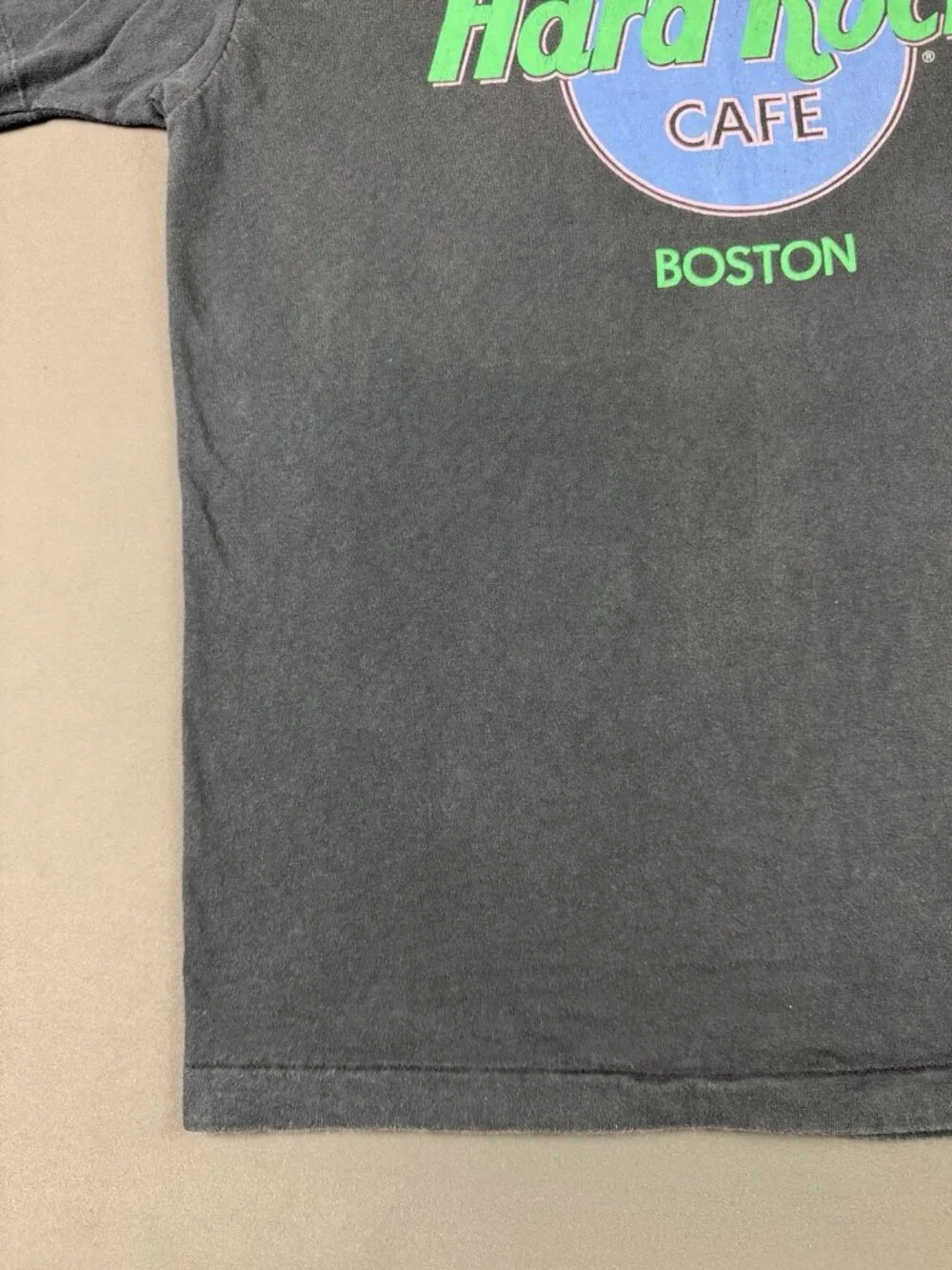 Rare Vintage 90s Hard Rock Cafe Boston Art Sun Fade Black Large Promo Tee - Picture 4 of 8